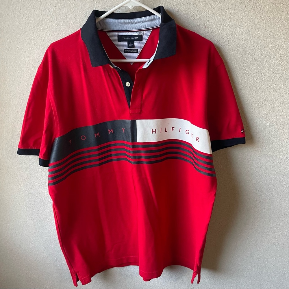 Tommy Hilfiger Red and Black Polo Shirt